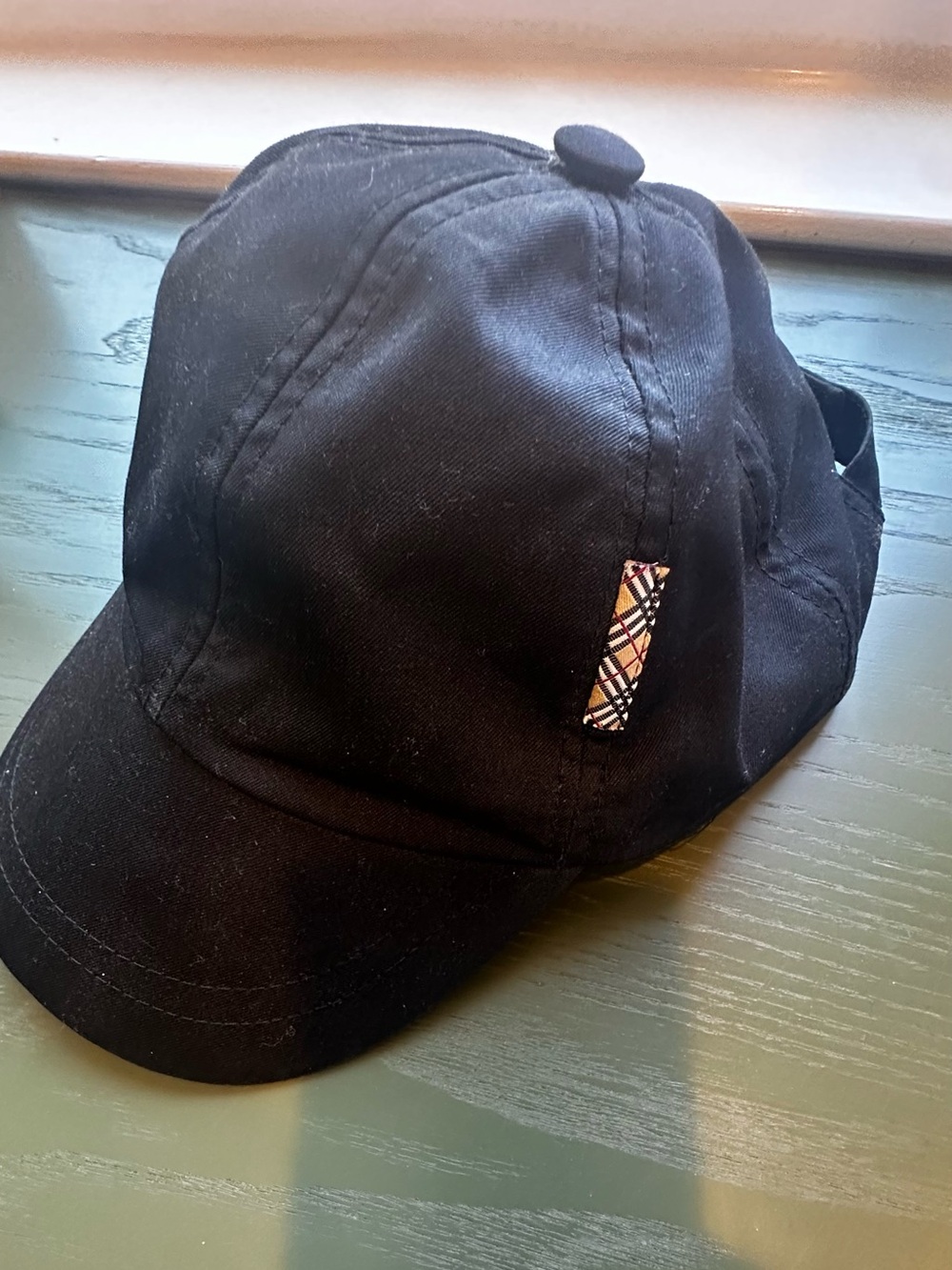 Burberry Black Baseball Cap with Signature Check Tab